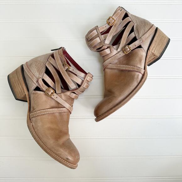 Freebird by Steven Stair Brown Leather Ankle Boots Strappy Block Heel Women’s 8 - Picture 1 of 16